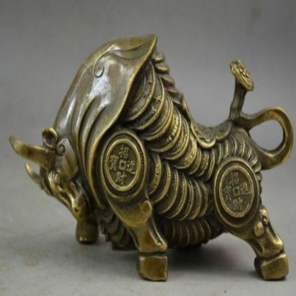 Statue de bœuf du zodiaque réaliste en cuivre de chine, sculpture de richesse du corps entier, 246j