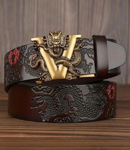 China Dragon Designer Belt Men Cowskin Echte luxe leer Men039S Belts For Men Carving Dragon Patroon Automatic Buckle3060245