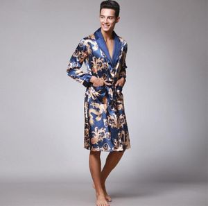 China Dragon Robes Sleepwear Men Volledige bloemenbadroben Elegant Black Robe Pyjamas Silk Pyjamas Fashion Home Robes Bathrobes3021052