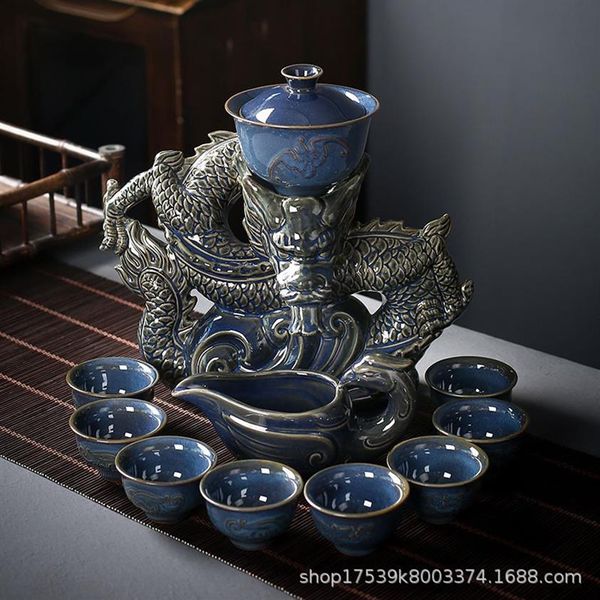 Service à thé semi-automatique Dragon chinois, brassage paresseux, Kung Fu, Pot en céramique domestique, cérémonie 289W