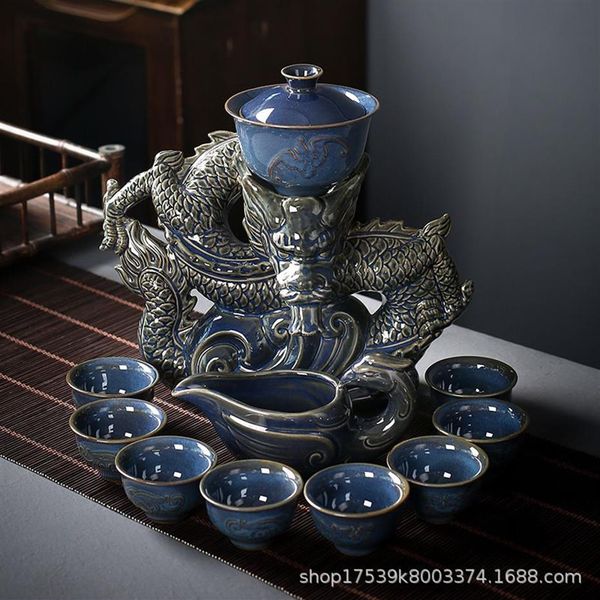 Service à thé semi-automatique Dragon chinois, brassage paresseux, Kung Fu, Pot en céramique domestique, cérémonie 307V