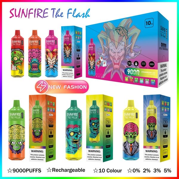 Chine E Zigarette Sunfire 9000puffs Disposable E Cigarettes Pod Device Device Batterie Rechargeable 18 ml Pods préfabillés Vape Big Puff Wholesale I Vape Fast Ship