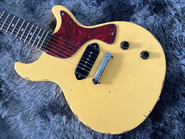 Guitarra eléctrica de China hecha a mano, pastilla pesada reliquia p90, color amarillo, 6 cuerdas