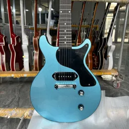 Guitarra eléctrica de estudio estilo junior color azul metálico pastilla P90 cuerpo de caoba diapasón de palisandro 6 cuerdas guitarra