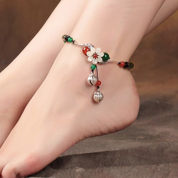 Chine ethnique femmes Couple Vintage Double cloches bracelets de cheville amoureux pieds accessoires corde rétro mode bracelets de cheville cadeau pour petite amie