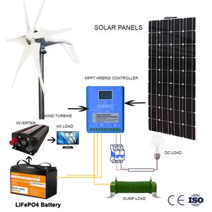Générateur d'éoliennes de China Factory 1000W avec panneaux solaires 600W Invertisseur 1280Wh Lifepo4 Batterie 12V 24V MPPT Contrôleur