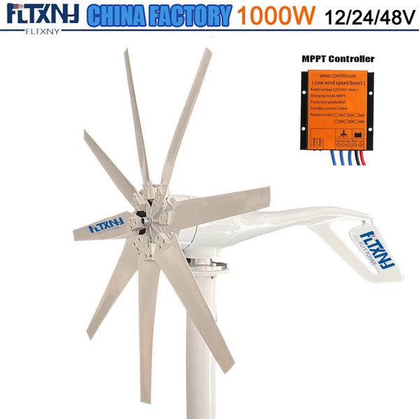 China Factory 5000W 12V 24V 48V 8 BLADES ÉINDURE GÉNÉRATEUR 1KW WIND MOULLER AVEC MPPT CONTRÔLEUR À UNIX