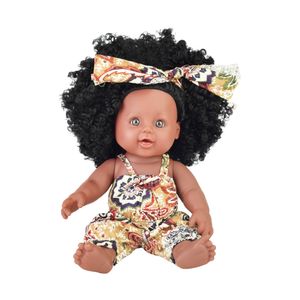 China fabriek levensechte 12 inch Afro-Amerikaanse zwarte babypoppen met krullend haar voor kinderen