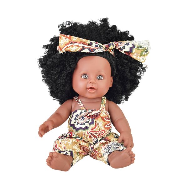 Muñecas negras afroamericanas realistas de 12 pulgadas de fábrica de China con pelo rizado para niños