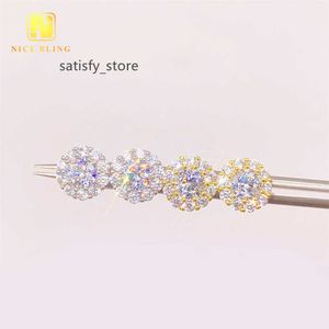 China fijne sieraden groothandel fabrikant omcirkelen instelling Moissanite Silver Hip Hop Rock Iced Out Earring Studs voor vrouwelijke mannen