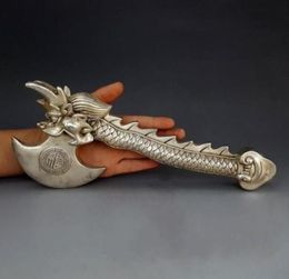 China Folk Feng Shui Pure Silver Dragon Axe Penjing Defense Antique Collection4350834