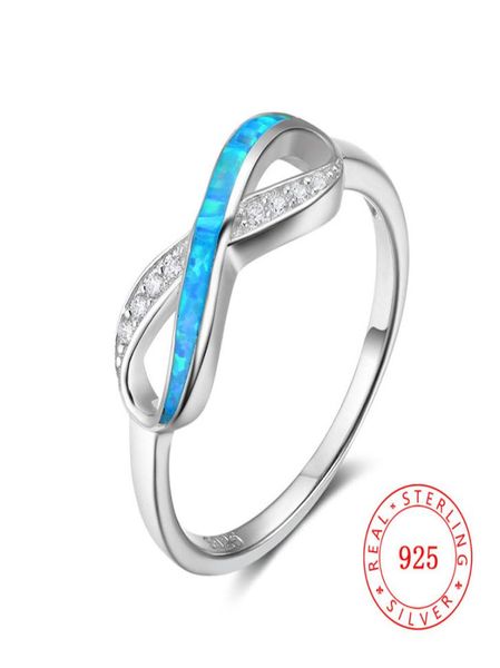 Chine véritable bague en argent sterling 925 amour sans fin infini femmes cadeau de haute qualité opale de feu bleu conception infinie fiançailles rin9737863