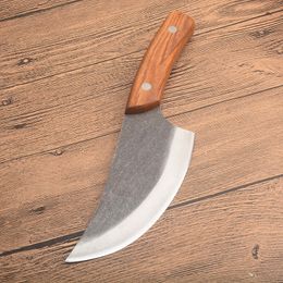 Couteau de chef fabriqué à la main en Chine, lame satinée en acier à haute teneur en carbone, manche en bois, lames fixes, couteaux droits