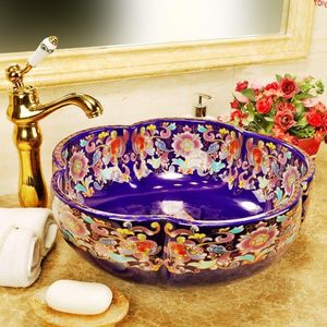 Chine Main Lavabo Lavabo salle de bains évier bol comptoir Fleur Forme Céramique lavabo sinkgood qté Vklji