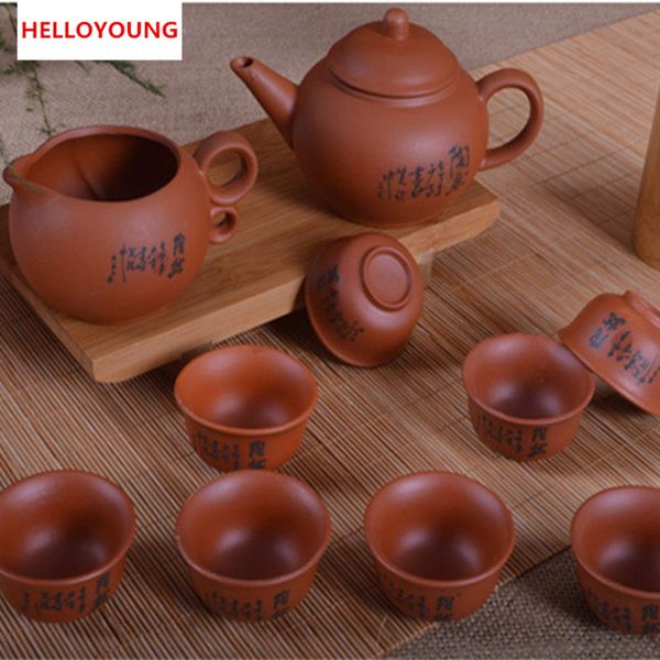 Service à thé en argile violette de haute qualité, service à thé Kung Fu, théière à grain violet, tasse à thé en céramique faite à la main, offres spéciales