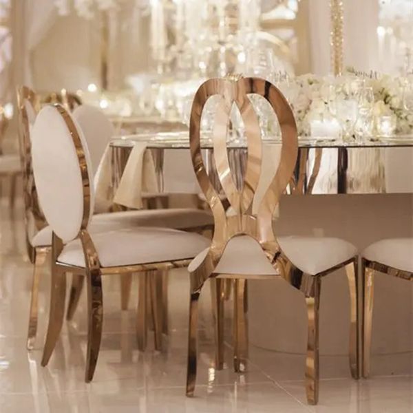 Chaise de luxe empilable en cuir et acier inoxydable, décor chinois, cadre doré, pour banquet, mariage, réception, événement, fête, imake814