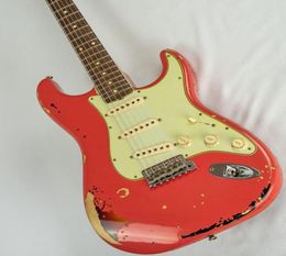 Guitare électrique Michael Landau Relic, fabriquée sur mesure en chine, Strats vieillies en rouge Fiesta, pièces de guitare Vintage 6548260