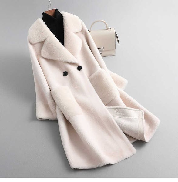 Chine fabricant bas prix réel manteau de fourrure femmes Double boutonnage avec poches grande taille luxe mouton