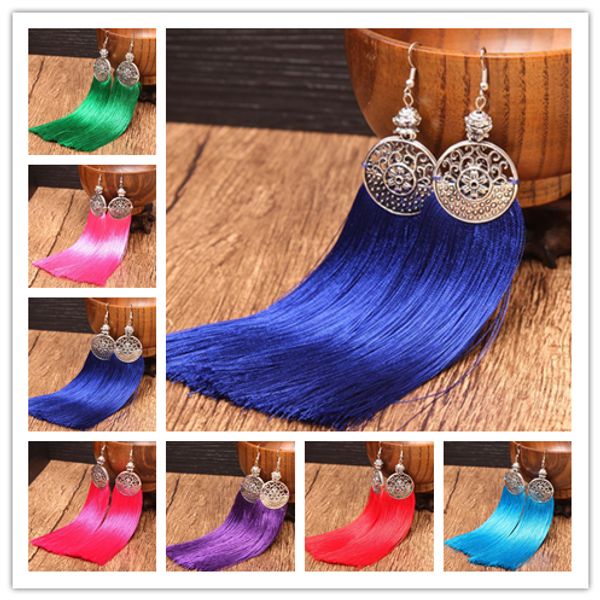 Chine-Miao Style coloful Artisanat Gland Boucles D'oreilles pour Femmes 2017 Argent Plaqué Gland Long Dangle Lustre Boucles D'oreilles En Gros bateau libre