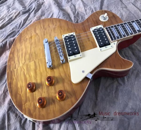 China OEM Powers Shop de aduanas Edredón de guitarra eléctrica Ed Maple One Piece Wood Cuerpo y cuello Diftonmón de ébano REAL AMARILLA ANILLA 8504798