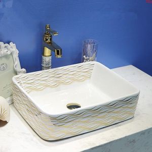 Chine peinture or céramique Art lavabo salle de bain lavabo comptoir chinois rectangulaire bien qté Qbmlo