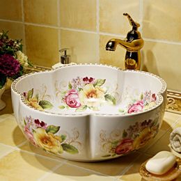 Chine peinture rose céramique peinture Art Lavabo salle de bain navire éviers rond comptoir décoratif évier bols bathoom Sinks202y
