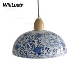 China luz pingente azul e branco porcelana lâmpada de suspensão restaurante el loja escritório loft sala jantar artesanal ceramic2873