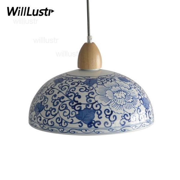 Chine pendentif lumière bleu et blanc porcelaine suspension lampe restaurant el magasin magasin bureau loft salle à manger fait main ceramic214Q