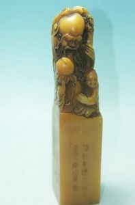 Chine shoushan pierre vieux sceau sculpté à la main Longévité dieu Statue