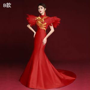 China Stage Show Qi Pao Dame Lange Cheongsam Party Jurken Chinese Traditionele Stijl Oosterse Prom Kleding Luxe Huwelijk Trailing Town