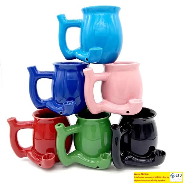 china stock Haute Qualité Coloré En Céramique Coupe Forme Tuyaux Portable Multifonction Herbe Sèche Tabac Poignée Filtre Handpipe tasse Conception