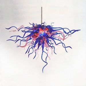 Lámpara de proveedor de China Araña de vidrio soplado a mano Borosilicato Azul Rosa Color Luces LED Accesorios de iluminación rústicos para sala de estar Decoración navideña 70 por 60 CM