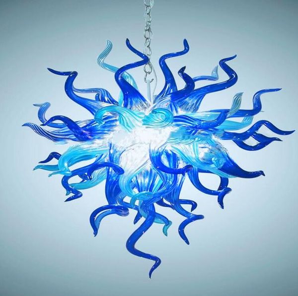 Lámparas Proveedor de China Luces de techo de montaje empotrado LED Decoración de la casa Araña de arte de vidrio soplado hecha a mano en color azul