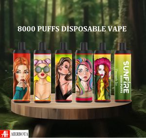 Chine Top 1 Sunfire 8000 Puffs Disposable Vape E Cigarette 9k 8k 7k Disposable E Cigarette Vapeur Rechargeable LED Dispositif d'air réglable 0% 2% 3% 5% Prix d'usine