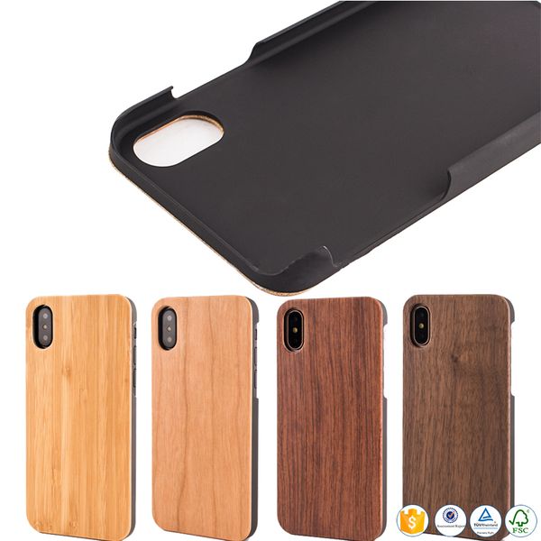 China Caja de madera del teléfono de la calidad superior para el iphone 10 X 7 8 más 6 6s 5 5s Cubierta natural del teléfono móvil Caja de madera trasera de bambú de la PC para Samsung S9 S8