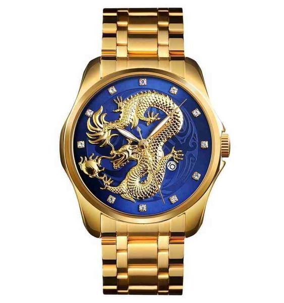 China wholale skmei 9193 reloj de cuarzo con parte trasera de acero inoxidable reloj de dragón doradoCY9OA9DO