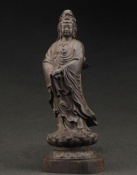 China039s grande sculpture décorative manuelle en bois d'ébène ancien de la statue de kuan Yin1561921