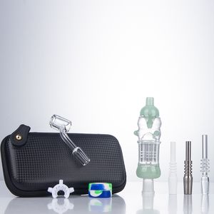 Chinafairprice NC021 Pipa para fumar Dab Rig Juego de bolsas de vidrio a prueba de derrames Brazo Árbol Perc OD 32 mm Tubos de burbujeo 14 mm Cuarzo Clavos de cerámica Cuarzo Banger Nail Dabber Tool