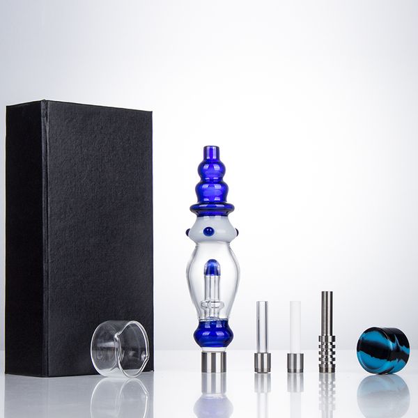 Chinafairprice NC040 Pipe à fumer Bubbler Bong Coffret cadeau 510 Céramique Quartz Cire à ongles Plat Pot en silicone OD 39mm Big Tower Style Dab Rig Pipes à eau en verre