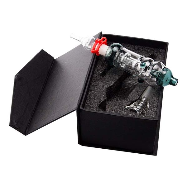 Chinafairprice NC043 Coffret cadeau Pipe en verre Bubbler Bong Pro Set 14mm Titanium Nail Oil Rig Bol Adaptateur Astuce Cire Plat OD 32mm Tube Pipes à fumer Flux d'air lisse