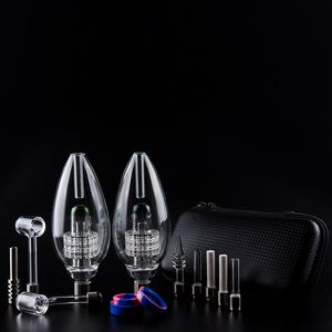 ChinaFairPrice NC064 Rookpijp Dab Rig glas Bongzak Set 510 Titanium Ceramische Tip Quartz Banger Nagel Dabber Tool Silicium Jar OD 63 mm Diamant Cut PERC Bubbler Pijpen