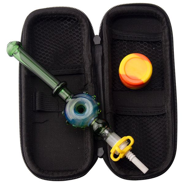 Chinafairprice NC083 Pipas para fumar Bolsa Set 10 mm Cerámica Cuarzo Clavo Clip Dabber Herramienta Tarro de silicio Junta tórica Remolino Flujo de aire Color embriagador Dab Rig Tubo de vidrio