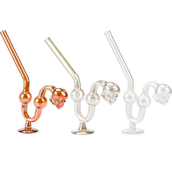 Chinafairprice Y251 Pipe à fumer sur pied d'environ 6,3 pouces de hauteur Bol de crâne Spécial Couleur vive Style serpent Double bols Style avec base en verre Tuyaux en verre pour plate-forme pétrolière