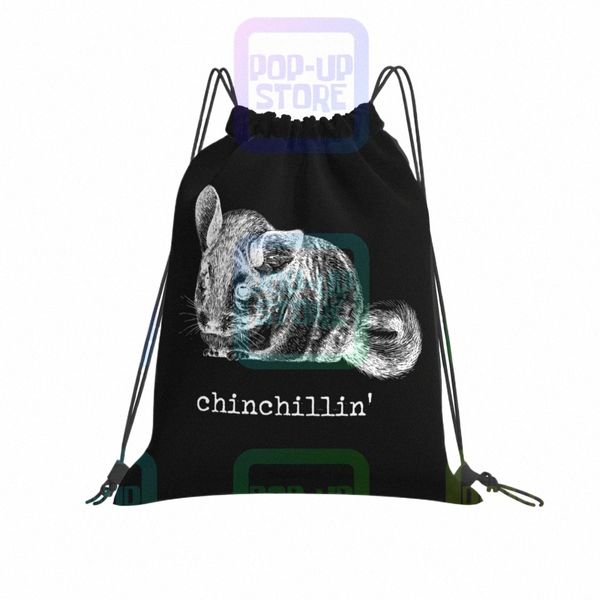 Chinchillin Chinchilla Animal Lover Graphic Sacs à cordon Sac de sport Bookbag Sac à chaussures Sac de magasin Multi-functi t9qw #