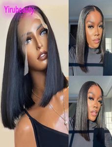 Perruque Bob Lace Frontal Wig 100 naturelle chinoise, cheveux lisses, Double os dessiné, 13x4, Jerry bouclés, 1014 pouces, 150 180 210, densité 5839317