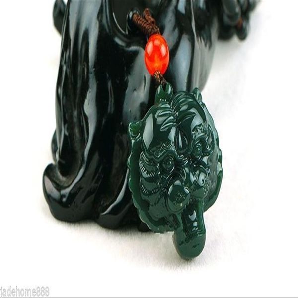 Collier pendentif chinois 100% naturel néphrite hetian Jade Tiger Head Lucky Jade1974