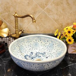 Éviers en céramique antiques chinois Lavabo en porcelaine Lavabo en céramique Lavabo Lavabos de salle de bain Lavabo bleu et blanc Svbdh