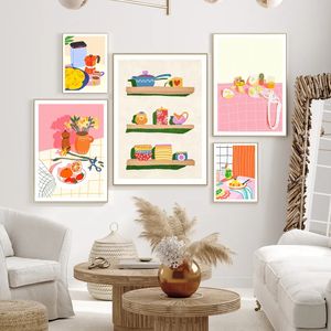 Chinees Aziatisch eten illustratie canvas schilderen print dim hapbles snack posters muur kunst keuken woonkamer restaurant decor kamer foto geen frame wo6