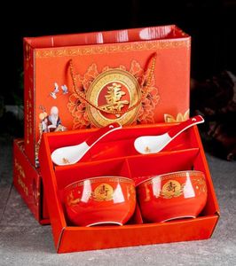 Table de table chinoise Propice Ensemble rouge jaune en porcelaine en porcelaine d'anniversaire Ramen Ramen Bols Rice Bowl pour la décoration de la maison C6026620