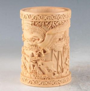 Pot à brosse en forme d'aigle sculpté à la main en bambou chinois hh3 580123452643124